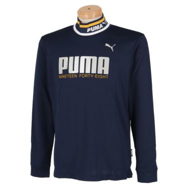 プーマ PUMA　メンズ ロゴプリント 鹿の子 長袖 リブ衿 モックネックシャツ 539365　2022年モデル ネイビーブレザー（02）