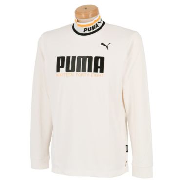 プーマ PUMA　メンズ ロゴプリント 鹿の子 長袖 リブ衿 モックネックシャツ 539365　2022年モデル ブライトホワイト（04）