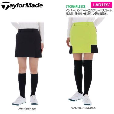 テーラーメイド TaylorMade　レディース 撥水 ロゴプリント ストレッチ フリース裏地 部分プリーツ インナーパンツ一体型 スコート TD527　2022年モデル 詳細2