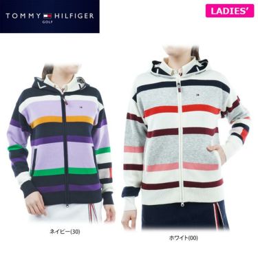 トミー ヒルフィガー ゴルフ　レディース マルチボーダー柄 防風裏地 長袖 フルジップ ニット パーカー THLA273　2022年モデル 詳細1