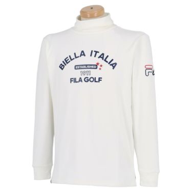 フィラ FILA　メンズ ロゴプリント 起毛スムース ストレッチ 長袖 タートルネックシャツ 782-506　2022年モデル オフホワイト（OWT）