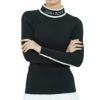 ジュン アンド ロペ JUN ＆ ROPE　レディース バイカラー ライン配色 リブ編み 長袖 モックネック セーター ERM62300　2022年モデル ブラック（01）