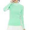 ジュン アンド ロペ JUN ＆ ROPE　レディース バイカラー ライン配色 リブ編み 長袖 モックネック セーター ERM62300　2022年モデル ライトグリーン（33）