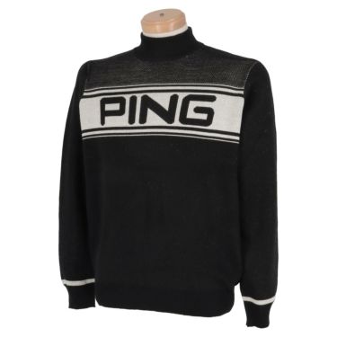 ピン PING　メンズ ロゴボーダー ダブルジャガード 長袖 モックネック セーター 621-2275001　2022年モデル ブラック（010）