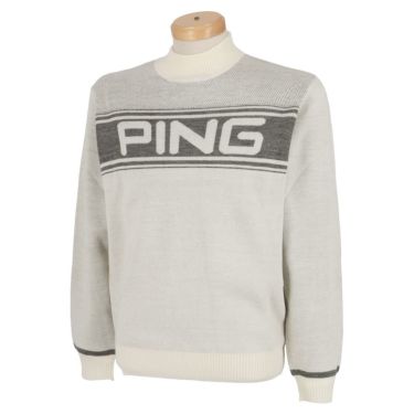 ピン PING　メンズ ロゴボーダー ダブルジャガード 長袖 モックネック セーター 621-2275001　2022年モデル ホワイト（030）
