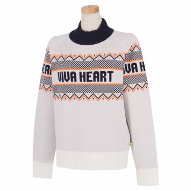 ビバハート VIVA HEART　レディース ロゴジャガード フェアアイル柄 長袖 モックネック セーター 012-17010　2022年モデル オフホワイト（05）