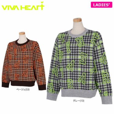 ビバハート VIVA HEART　レディース 千鳥柄 総柄ジャガード 長袖 クルーネック セーター 012-17013　2022年モデル 詳細1