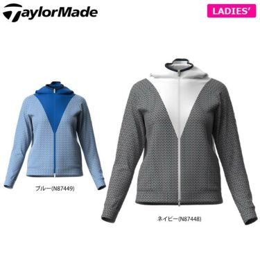 テーラーメイド TaylorMade　レディース モノグラム柄 切替 長袖 フルジップ フーディー TD473　2022年モデル 詳細1