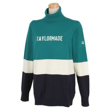 テーラーメイド TaylorMade　レディース カラーブロック 長袖 タートルネック セーター TD478　2022年モデル グリーン（N87465）