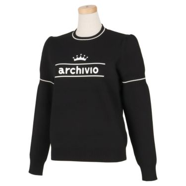 アルチビオ archivio　レディース ロゴデザイン ライン使い 長袖 クルーネック セーター A218012　2022年モデル ブラック（001）