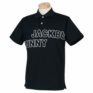 ジャックバニー Jack Bunny!!　メンズ アウトラインロゴプリント 鹿の子 半袖 ポロシャツ 262-3160113　2023年モデル ブラック（010）