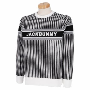 ジャックバニー Jack Bunny!!　メンズ 千鳥格子柄 ロゴライン 長袖 クルーネック ニット プルオーバー 262-3170133　2023年モデル ホワイト（030）