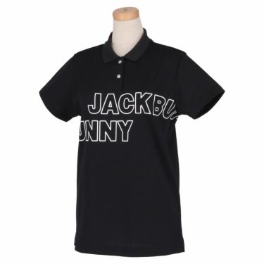 ジャックバニー Jack Bunny!!　レディース アウトラインロゴプリント 鹿の子 半袖 ポロシャツ 263-3160114　2023年モデル ブラック（010）