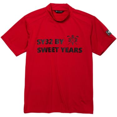 SY32 by SWEET YEARS　メンズ ロゴプリント 半袖 モックネックシャツ 11305-4　2023年モデル レッド（015）