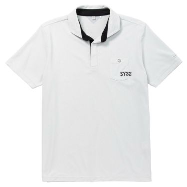 SY32 by SWEET YEARS　メンズ ロゴ刺繍 胸ポケット付き 半袖 スキッパーカラー ポロシャツ SYG-23S27　2023年モデル ホワイト（002）