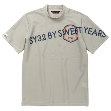 SY32 by SWEET YEARS　メンズ ロゴデザイン エンブレムプリント 半袖 モックネックシャツ SYG-23S37　2023年モデル ベージュ（013）