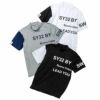 SY32 by SWEET YEARS　メンズ ロゴデザイン 配色切替 ストレッチ 半袖 モックネックシャツ SYG-23S38　2023年モデル