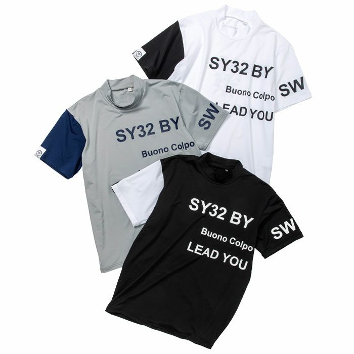 SY32 by SWEET YEARS メンズ ロゴデザイン 配色切替 ストレッチ 半袖