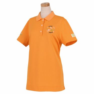 アダバット adabat　レディース サークルロゴ刺繍 UVカット ストレッチ 鹿の子 半袖 ポロシャツ 644-14340　2022年モデル ライトオレンジ（066）