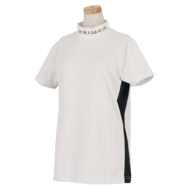 アダバット adabat　レディース サイドライン 配色切替 半袖 モックネックシャツ 644-14582　2022年モデル ホワイト（001）