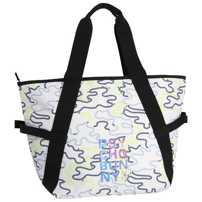 サイコバニー PsychoBunny　ロゴプリント ネオン カモフラージュ柄 トートバッグ PBMG3SB4 00 ホワイト　2023年モデル 詳細1
