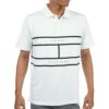 トミー ヒルフィガー ゴルフ　メンズ ロゴプリント ライン使い 半袖 ポロシャツ THMA339　2023年モデル ホワイト（00）