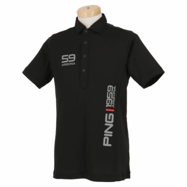 ピン PING　メンズ ロゴプリント ストレッチ 半袖 ポロシャツ 621-2160200　2022年モデル ブラック（010）