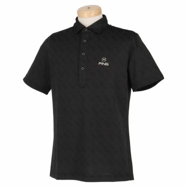 ピン PING　メンズ バイアスロゴ ジャカード ストレッチ 半袖 ポロシャツ 621-2160202　2022年モデル ブラック(010)