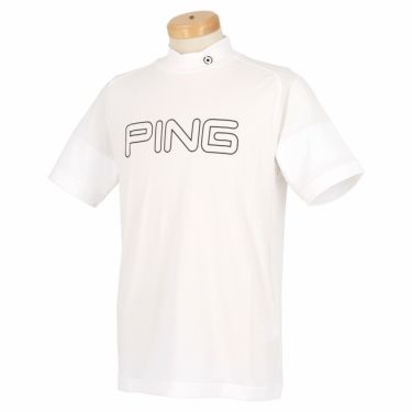 ピン PING　メンズ ロゴプリント ストレッチ 半袖 ハイネックシャツ 621-2168200 ホワイト（030）