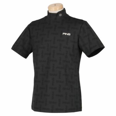 ピン PING　メンズ 総柄 ストレッチ 半袖 ハイネックシャツ 621-2168202　2022年モデル ブラック（010）