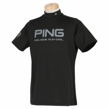 ピン PING　メンズ ロゴプリント UVカット ストレッチ 半袖 ハイネックシャツ 621-2168300　2022年モデル ブラック（010）
