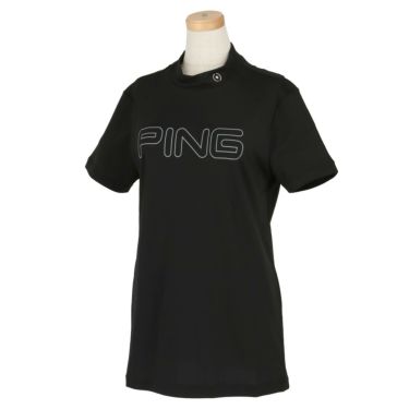 ピン PING　レディース ロゴデザイン ストレッチ 半袖 ハイネックシャツ 622-2168200　2022年モデル ブラック（010）