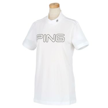 ピン PING　レディース ロゴデザイン ストレッチ 半袖 ハイネックシャツ 622-2168200　2022年モデル ホワイト（030）