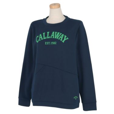 キャロウェイ Callaway　レディース ロゴデザイン スウェット ストレッチ 長袖 クルーネック プルオーバー C23117201　2023年モデル ネイビー（1120）