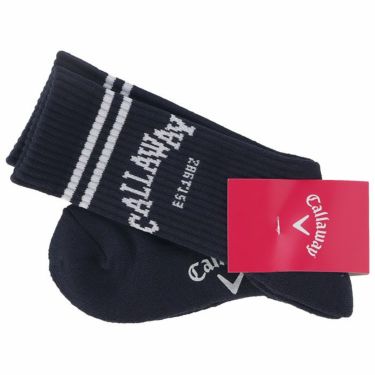 キャロウェイ Callaway　レディース カレッジロゴ ジャガード ミドルソックス C23193210 1120 ネイビー　2023年モデル ネイビー（1120）