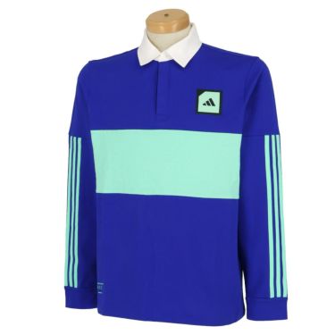 アディダス adidas　メンズ ADICROSS カラーブロック 長袖 ラグビー ポロシャツ EEW04　2023年モデル ルシッドブルー（HS5619）