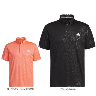 アディダス adidas　メンズ エンボスプリント 総柄 半袖 ボタンダウン ポロシャツ NMH98　2023年モデル 詳細1