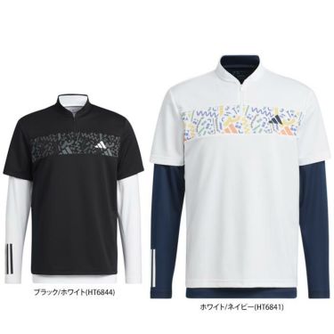 アディダス adidas　メンズ チェストプリント 半袖 メッシュ衿 ハーフジップシャツ ＆ 長袖 モックネックシャツ NMJ23　2023年モデル 詳細1