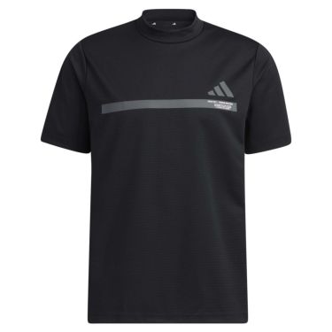 アディダス adidas　メンズ バックプリント ロゴデザイン 半袖 モックネックシャツ NMJ43　2023年モデル ブラック（HZ1416）