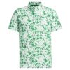 アディダス adidas　メンズ PLAY GREEN サッカー生地 総柄 半袖 ボタンダウン ポロシャツ NMJ71　2023年モデル ホワイト/グリーン（HS9054）