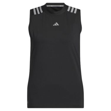 アディダス adidas　レディース スリーストライプス メッシュ切替 ノースリーブ モックネックシャツ NMJ68　2023年モデル ブラック（HS9019）