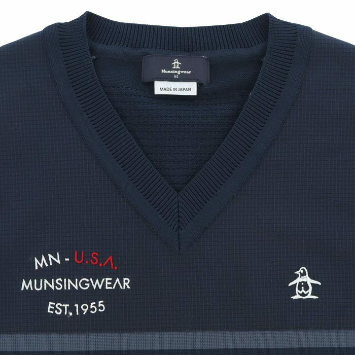 マンシングウェア Munsingwear　メンズ ロゴ刺繍 編み地切替 ハイブリッド Vネック ニットベスト MGMTJL80　2022年モデル