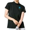 マンシングウェア Munsingwear　レディース ロゴ刺繍 ストレッチ 半袖 モックネックシャツ MEWVJA01　2023年モデル ブラック（BK00）