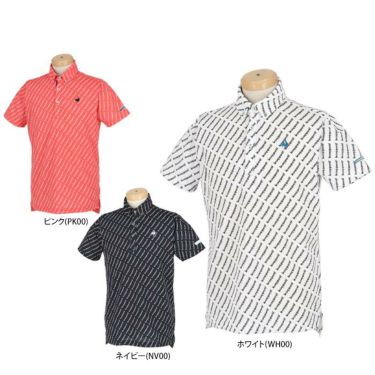 ルコック Le coq sportif　メンズ ダイアゴナルロゴプリント 総柄 半袖 ボタンダウン ポロシャツ QGMVJA07　2023年モデル 詳細1