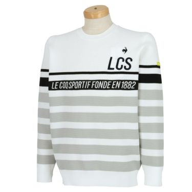 ルコック Le coq sportif　メンズ パネルボーダー柄 長袖 クルーネック セーター QGMVJL01　2023年モデル ホワイト（WH00）