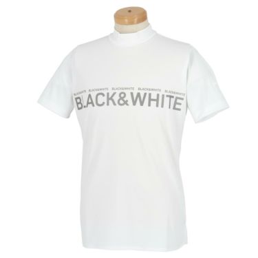 ブラック＆ホワイト Black＆White　ホワイトライン メンズ ロゴプリント メッシュ切替 ストレッチ 半袖 モックネックシャツ BGS9503WE　2023年モデル ホワイト（10）