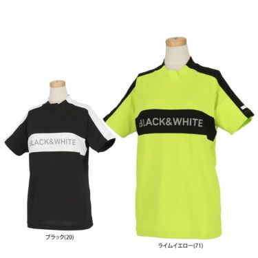 ブラック＆ホワイト Black＆White　ホワイトライン レディース ロゴプリント 配色切替 メッシュ切替 ストレッチ 半袖 モックネックシャツ BLS9503WE　2023年モデル