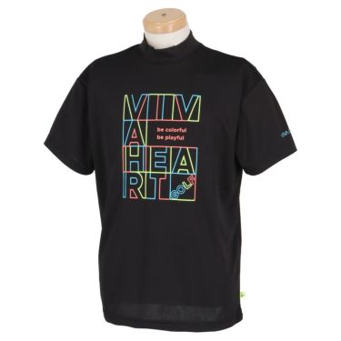 ビバハート VIVA HEART　メンズ ラインボックスロゴプリント 半袖 モックネックシャツ 011-28343　2023年モデル ブラック（19）