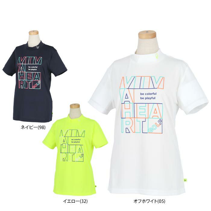 ビバハート VIVA HEART レディース ラインボックスロゴプリント 鹿の子 半袖 モックネックシャツ 012-28343 2023年モデル