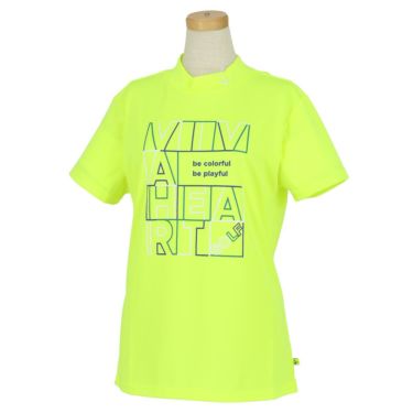 ビバハート VIVA HEART　レディース ラインボックスロゴプリント 鹿の子 半袖 モックネックシャツ 012-28343　2023年モデル イエロー（32）